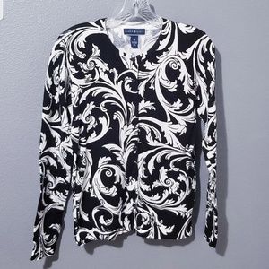 Black/White Paisley Print Button Up Cardigan